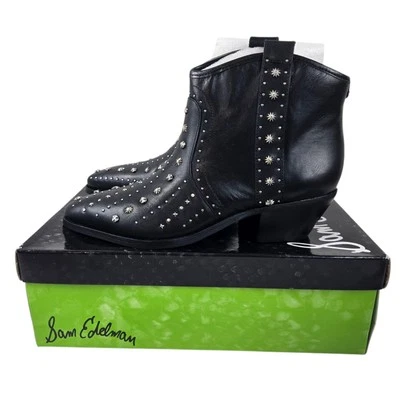Sam Edelman Brian Botín Occidental Tachonado Cuero Negro Para Mujer 7 Nuevo en Caja Foto 1 de 4