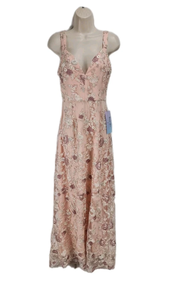 minuet Women Size S Floral Pink Maxi Dress Prom Gown Sweetheart Neck  115A - Image 1 of 4