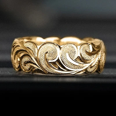 Goldener  Ring mit Blumen Muster - Damen Gr. 55-63 - Bohemian vergoldet - Bild 1 von 3