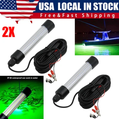 2Pcs 50000Lumens 12V 126 LED Green Underwater Fishing Light Lamp Fish Attract 5M - Image 1 of 4
