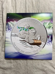 2016 Canada $25 Colorized Winter Fun Sledding Bears 1/4oz Silver Coin OGP - Picture 1 of 3