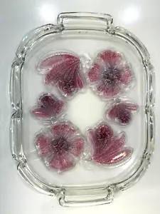Vintage 70's Walther Glass Tray Pink Floral Rectangle Tray - Picture 1 of 7