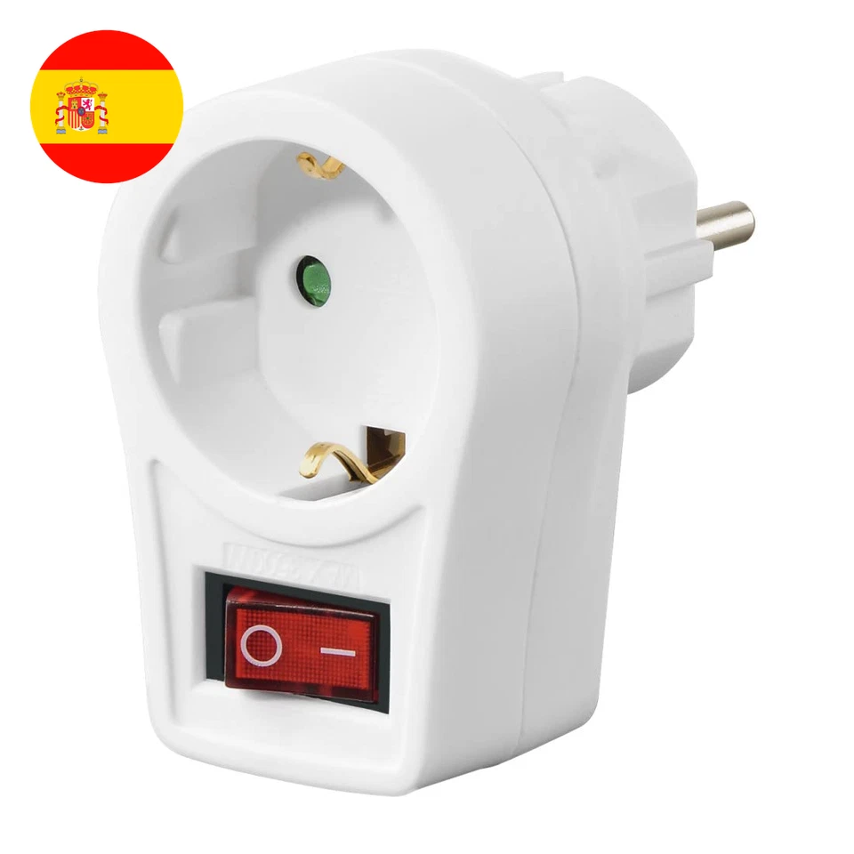 Enchufe con interruptor (Adaptador de toma de corriente, con protección. Blanco - Imagen 1 de 3