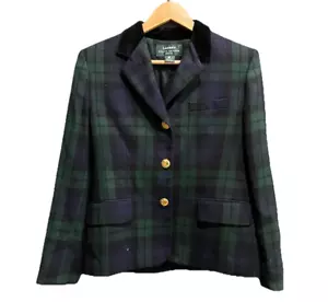 Blazer para mujer Lauren Ralph Lauren azul verde tartán 100 % lana peinada talla 8P - Imagen 1 de 5