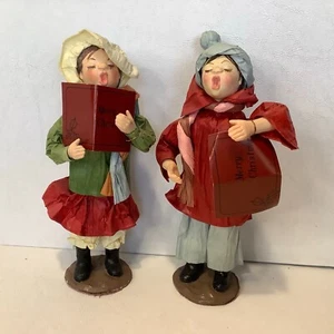 Vintage Davar Set of 2 Paper Mache Christmas Carolers Boy Girl Made Taiwan - Picture 1 of 6