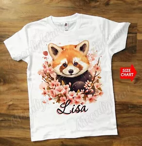 T-Shirt Personalizzata Nome Carino Rosso Panda Fiori Giapponese Sakura Blossom - Foto 1 di 2