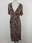 Womens M&S Dress Size 8 Bige Black Leopard Print Midi Short Sleeved Nwot F2