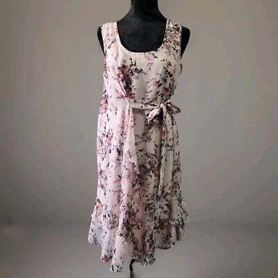 Jessica Simpson Maternity Floral Dress Sz M Pink Peasant Ruffle Cottage Romantic - Image 1 of 4