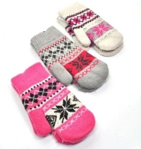 Retrò Vtg Stile Fiocco di Neve Guanti Manopola Rosa Crema Grigio BNWT Natale - Picture 1 of 6