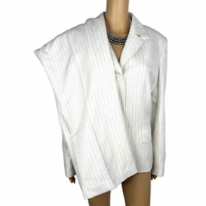 Collections For Le Suit Polyester Pant 16 Suit 18 Off White Striped 2PC New - Picture 1 of 9