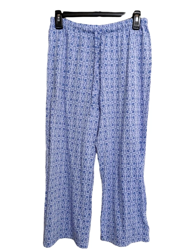Bonitos pantalones para dormir de salón para mujer azul diseño geométrico cordón recortado talla M Foto 1 de 4