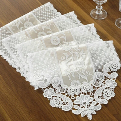 Embroidery Lace Table Runner European Flower TV Cabinet Tablecloth Cover Decors - Image 1 of 4