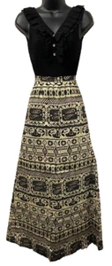 UNBRANDED Womens Vintage Black Gold Metallic Brocade Maxi Skirt Party Size S-M - Picture 1 of 5