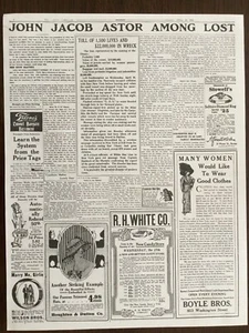 TITANIC DESASTRE 16 ABRIL 1912 PERIÓDICO 1 PÁGINA/2 CARAS, EL BOSTON AMERICANO - Imagen 1 de 12
