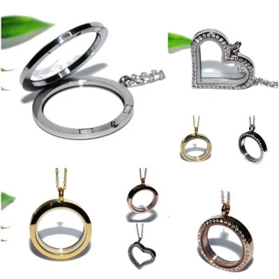 AUSWAHL +++ EDELSTAHL Floating charms MEDAILLON Kette Anhänger rose gold silber - Bild 1 von 2