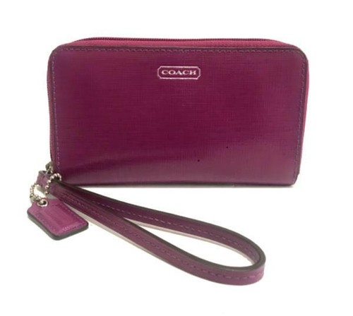 Borsa da polso Coach viola testurizzata in pelle con cerniera rotonda RARA!