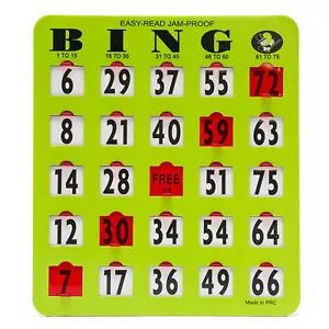 100 Green Bingo Easy Read Jumbo Shutter Slide 8" x 9" Cards - # 65-0053CGx100 - Picture 1 of 1