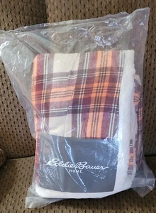 EDDIE BAUER 50"x60" Flannel Sherpa Throw Blanket Plaid & Fleece NEW! - Picture 1 of 3