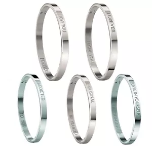 Guess Jewels Bangle Women's Multi-Phrase Engraved Steel Bracelet - Picture 1 of 6