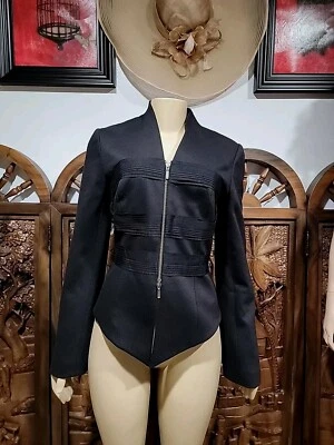 Chaqueta negra Robert Rodriguez con dobladillo asimétrico cuello en V cremallera frontal talla 10 para mujer #W8 Foto 1 de 4