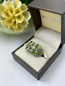 GORGEOUS MODERNIST 925 SOLID STERLING SILVER PERIDOT CLUSTER RING SIZE R 8.5 - Picture 1 of 17