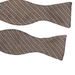 Robert Talbott Mens Silk Bowtie Bow Tie Brown Black Gold Dashed Stripe Hourglass - Picture 1 of 4
