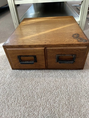 Vintage 2 Drawer Wood Card Catalog-Index File Cabinet Oak Recipe Box Cover