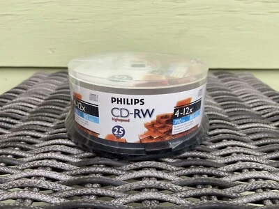 New Phillips CD-RW 700 mb 80 Min 4-12x  Rewriteable 25 Discs Spindle Case - Image 1 of 4