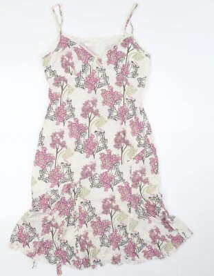 Full Circle Womens Ivory Floral Silk A-Line Size S V-Neck Zip - Lace Trim - Image 1 of 4