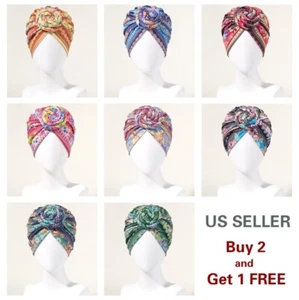 Retro Ethnic Turban Head Wrap Scarf Beanie Knotted Headwraps Pre-Knotted Hat - Picture 1 of 19