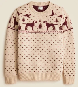 J Crew Wool Sweater Mens Brown Dog Duck Hunting Christmas Warm (All Sizes) - Picture 1 of 5