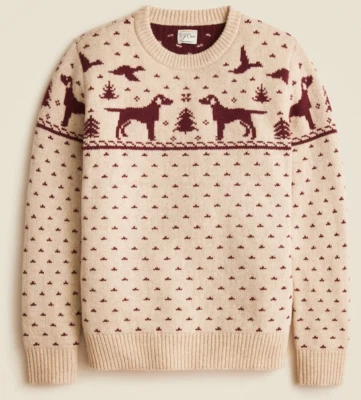 J Crew Wool Sweater Mens Brown Dog Duck Hunting Christmas Warm (All Sizes) - Image 1 of 4
