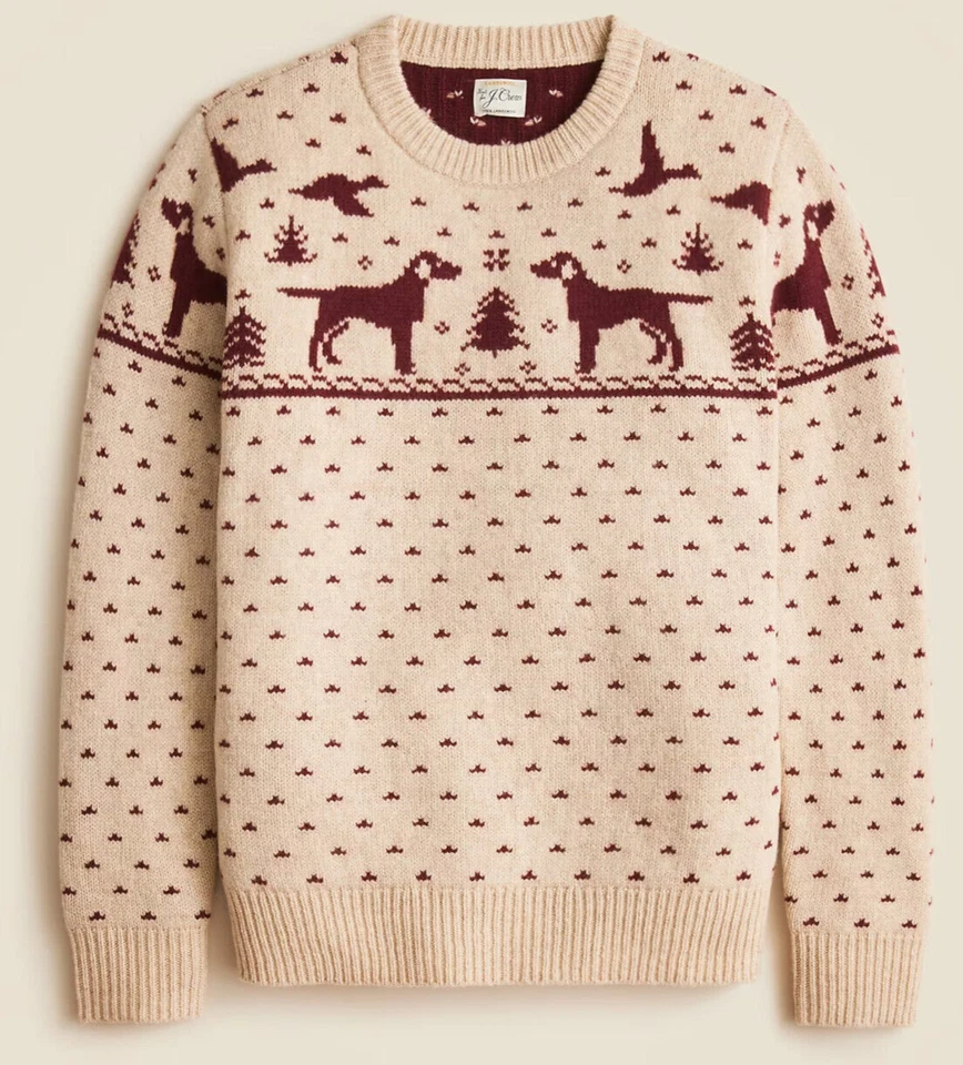Suéter masculino de lã J Crew marrom cachorro pato caça Natal quente (todos os tamanhos) - Imagem 1 de 4