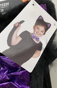 Black Cat Costume Girls Purple Shiny Halloween Kids Ears Tail Bowtie NEW - Picture 1 of 3