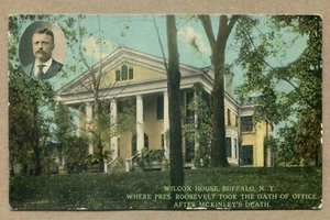 PRESIDENT ROOSEVELT Wilcox House Buffalo N.Y. PATRIOTIC SOUVENIR POSTCARD - Picture 1 of 2