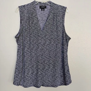 Liz Claiborne Blouse Navy/White Stripe Sleeveless Polyester Knit Top ~ Size XL - Picture 1 of 6