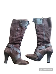 COLE HAAN Becka BROWN SUEDE SIDE ZIP D20754 KNEE HIGH BOOTS SIZE 7B Healed - Picture 1 of 9