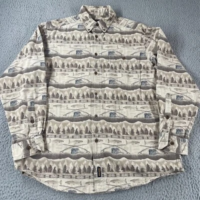 Vintage Woolrich Men's Button Down Chamois Flannel Shirt Fishing AOP Western XL - Image 1 of 4