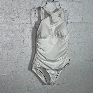 Michael Kors Women's Cross-Neck Smocked One-Piece Swimsuit White12 MSRP $130 - Picture 1 of 14