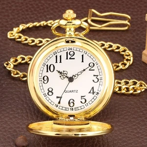 Retro Exquisite Black/Silver/Golden Smooth Face Quartz Pocket Watch New - Picture 1 of 20