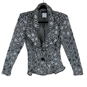 Vintage Bali Corp schwarz weiß Boucle Knopfleiste Rüschen Kragen Jacke Blazer 6 - Bild 1 von 6