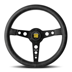 Genuine MOMO Prototipo Heritage Black Spokes Black Leather 350mm Steering Wheel - Picture 1 of 1