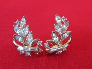 Vtg Crown Trifari Alfred Philippe Rhinestone Flower Goldtone Earrings - Picture 1 of 3