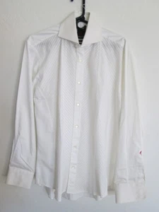 mens Absolute Rebellion France White On White Chevron Stripe Shirt slimL - Picture 1 of 6