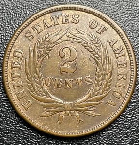 1865 2 Cent Piece ** Strong Strike Extra Fine Condition - Picture 1 of 4