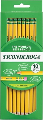Ticonderoga Number 2 Pencils 10 Pack Pre Sharpened Non Toxic Latex Free Erasers