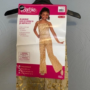 Barbie Gold Disco Jumpsuit Childs MEDIUM 7/8 Costume Halloween Party Dressup NEW - Picture 1 of 7