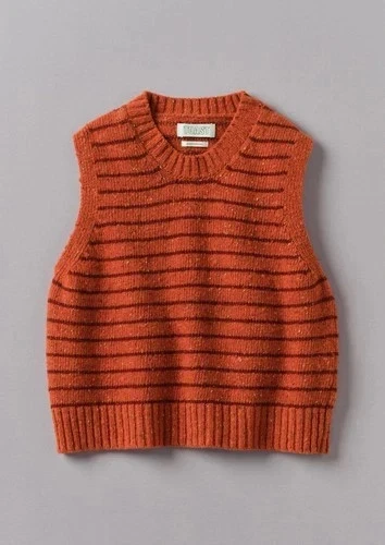 Toast Stripe Donegal Wool Tank Vest Size Large Harissa Red Sweater Knit Flecked - Image 1 of 4