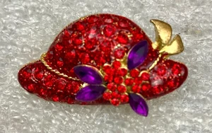 Vintage Brosche Anstecknadel, roter Hut, Emaille & Strass, Red Hat Society JWL-923 - Bild 1 von 5
