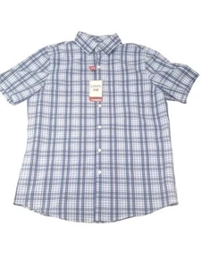 NWT Chaps Everyday Performance Mens Multi Blue Plaid Short Sleeve Shirt Sz LG - Picture 1 of 5